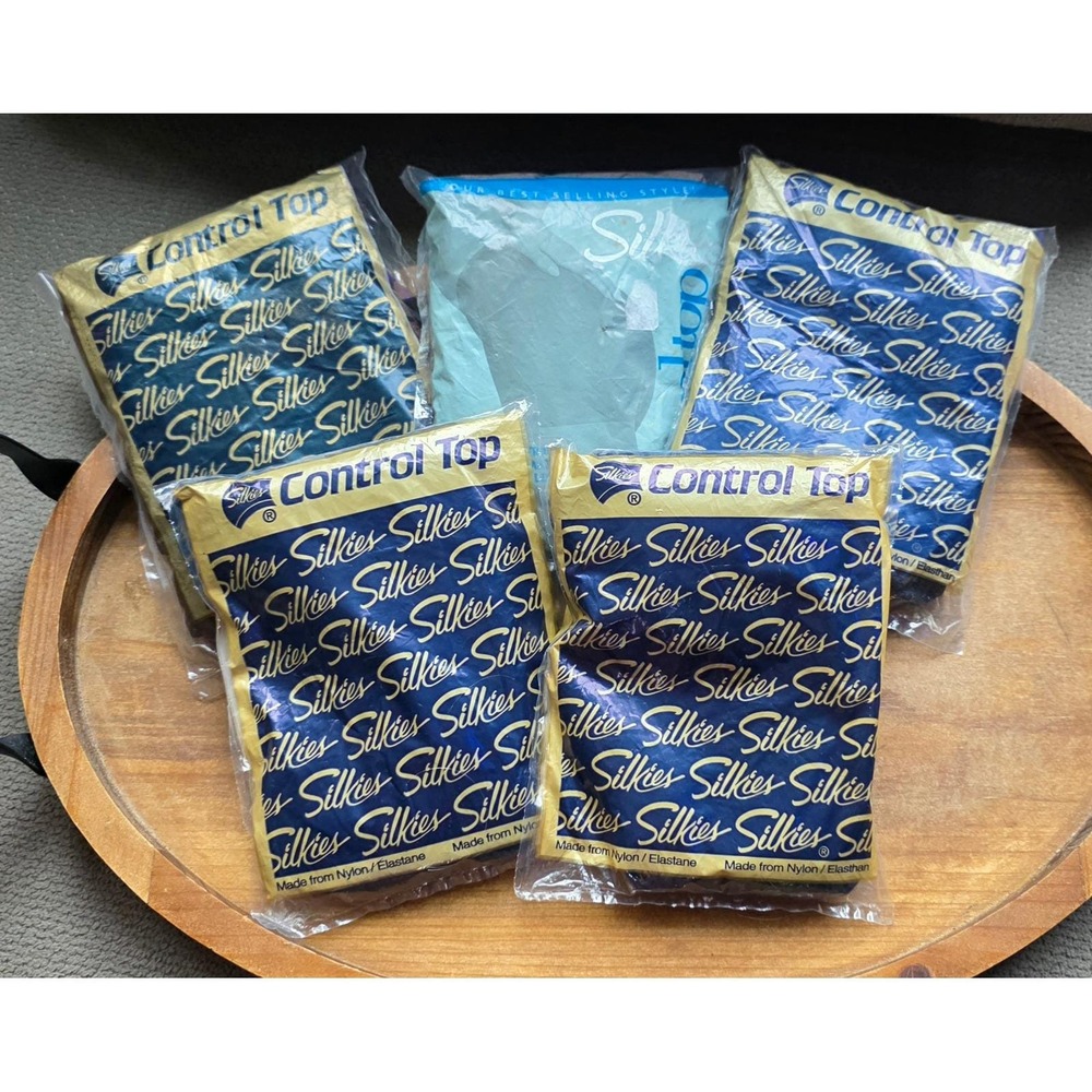 Lot of 5 Vintage Silkies Control Top Pantyhose Queen XL Navy Mocha Black Taupe